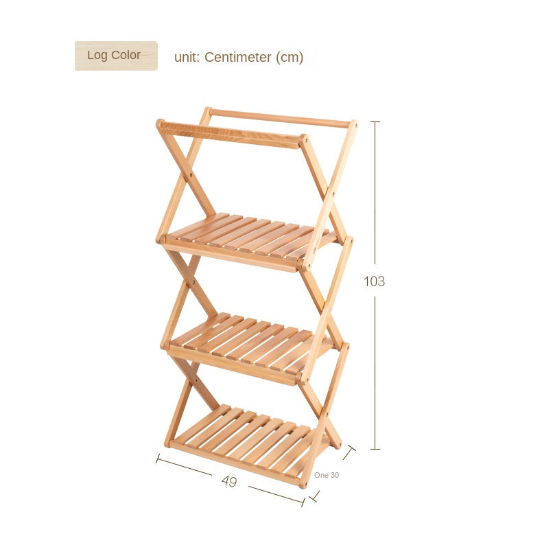 Mobi Garden Multi-Function Folding Table Portable Lightweight Solid Wood Storage Table Multi-layer Shelf Rack Foldable Wooden Table 4 Layer Shelves Outdoor Camping