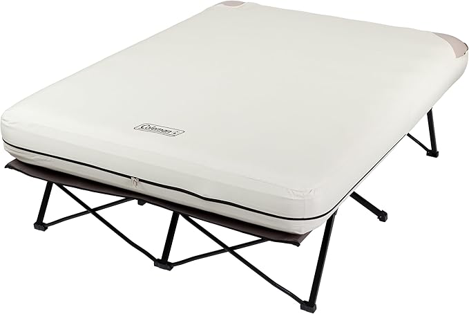 Coleman Queen-Size Airbed Cot Combination, Folding Air Mattress with Steel Frame & Side Table, Battery Pump Included, Great for Camping, Lounging, Elevated Sleeping, Guests, & More