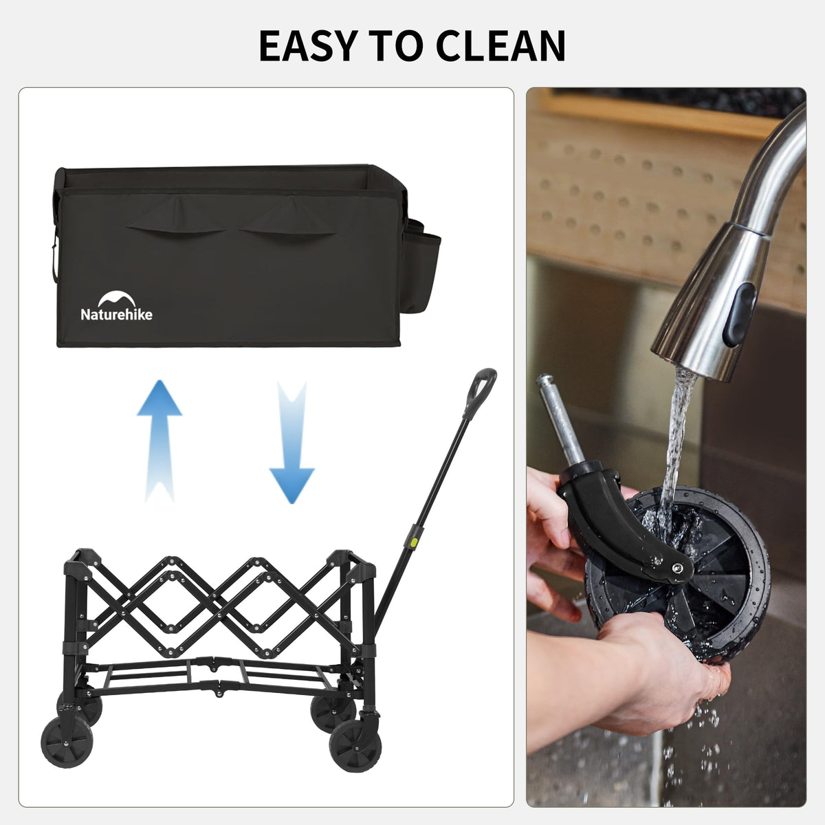 Naturehike Lightweight Camping Cart Portable Collapsible Large Capacity Wagon Cart 80 Liters Maximum 100 Liters Garden Outdoor Park Utility Beach Trolley