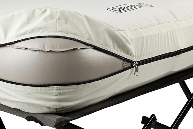 Coleman Queen-Size Airbed Cot Combination, Folding Air Mattress with Steel Frame & Side Table, Battery Pump Included, Great for Camping, Lounging, Elevated Sleeping, Guests, & More
