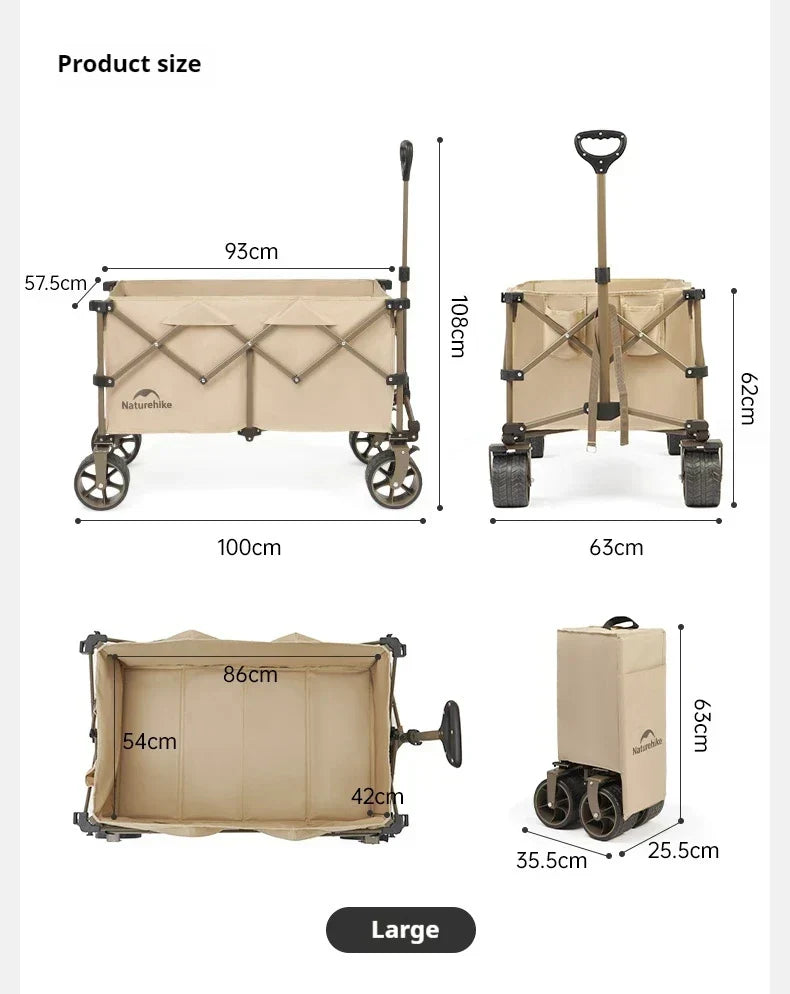 Naturehike Multi-Terrain Gathering Cart Multifunction Foldable Camping Trolley Large Capacity Outdoor Cart Wagon Collapsible 360°
