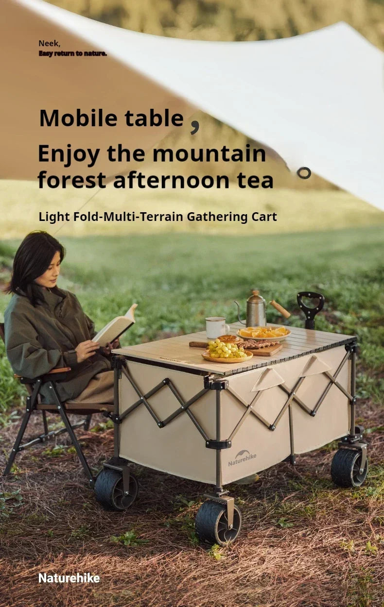 Naturehike Multi-Terrain Gathering Cart Multifunction Foldable Camping Trolley Large Capacity Outdoor Cart Wagon Collapsible 360°