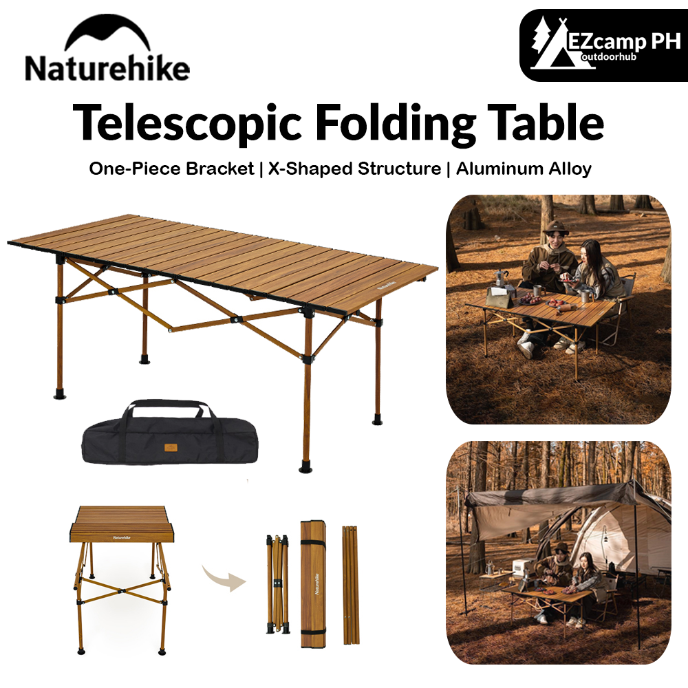 Naturehike Telescopic Folding Table Portable Retractable BBQ Table Outdoor Camping Table Bearing 30kg Aluminum Alloy Table Garden Picnic Party 2 Sizes