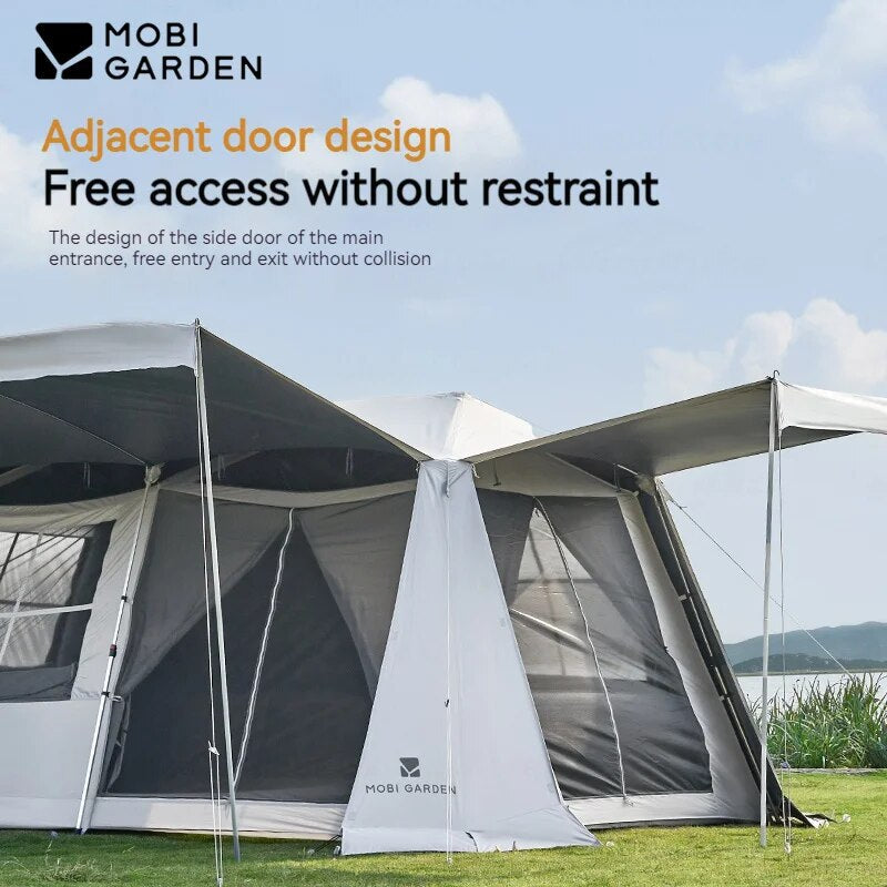 Mobi Garden HOLIDAY Series 10.9 Fast Automatic Cabin Style Tent 4-7 Person Large Sunscreen Waterproof Black Vinyl Coated Village Mountain Residence